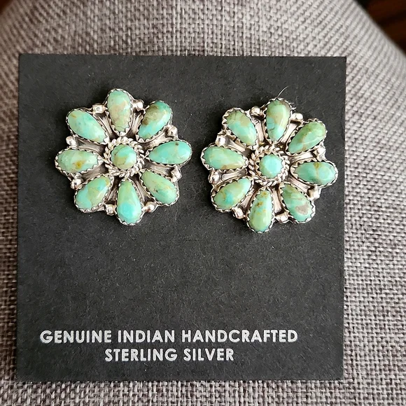 Stunning NWOT Native American Navajo Turquoise Flower Cluster Earrings 💙💚